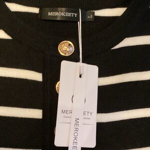 Merokeety Black and White Striped Men's Cardigan